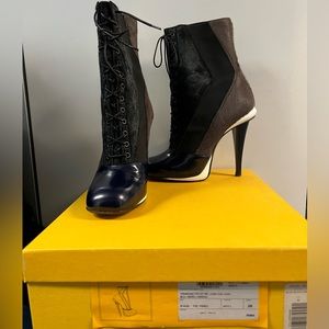 Fendi Vintage Booties | Pony-style calfskin lace up boots | size 38